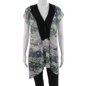 Allen B. By Allen Schwartz Womens Tunic Black Floral V-Neck Short Sleeve Size S